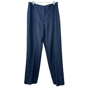 Rafaella 100% Linen Dress Pants Size 10 Navy Blue Straight Leg Trousers Lined
